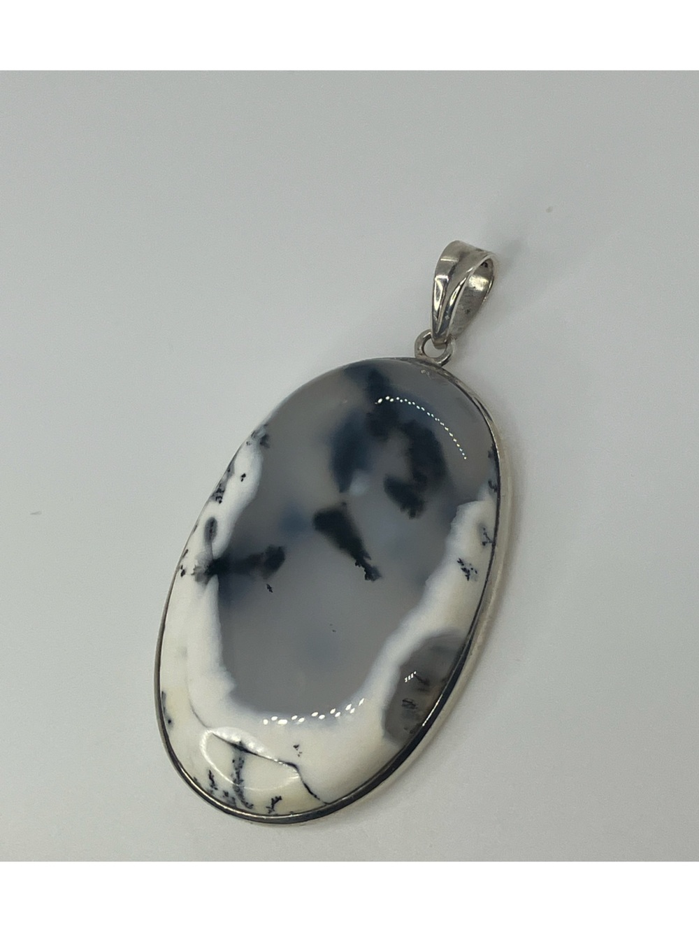 Dendritic Agate 925 Sterling Silver Large Oval Statement Pendant 2.4” L